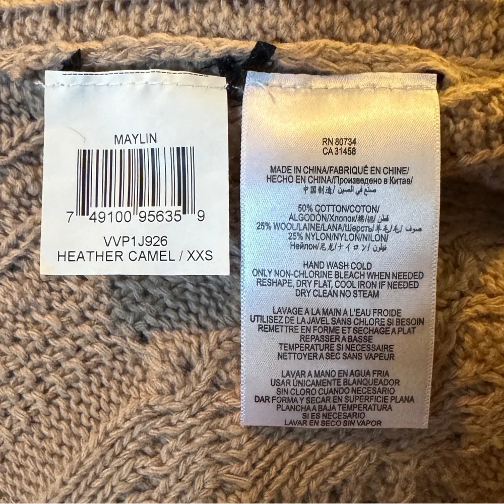 BCBG MAXAZRIA CAMEL TAN TUNIC TURTLENECK CABLE VICTORIAN WAIST LONG SLEEVE ISLE - Picture 10 of 10